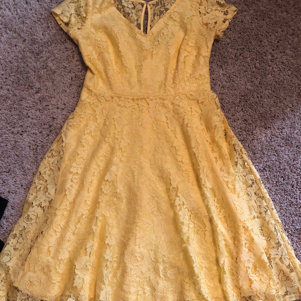 Bright yellow lace dress